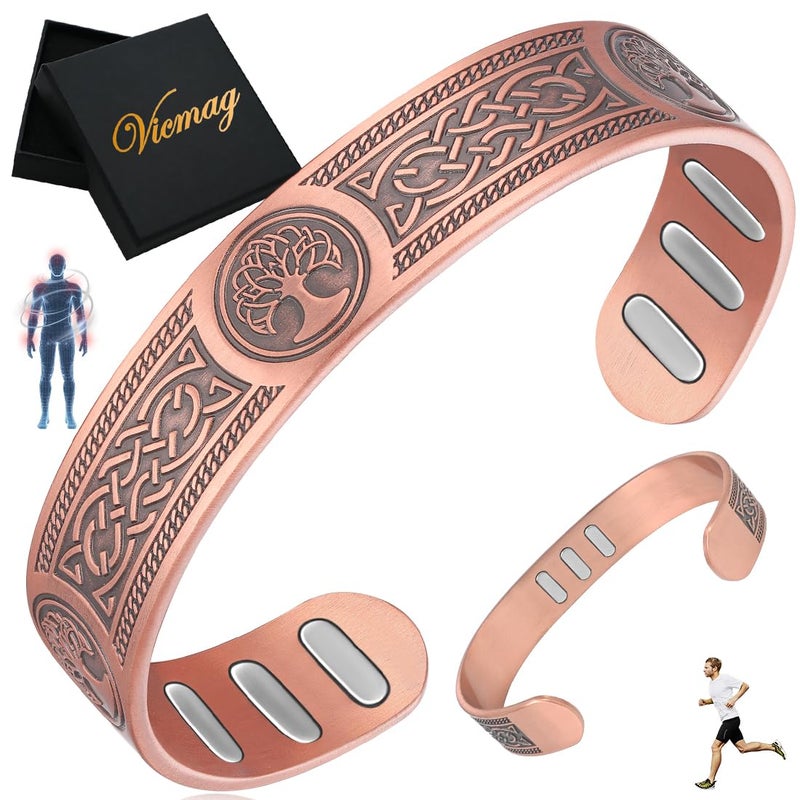 Vicmag Copper Bracelet for Men 9X Strength Magnetic 99% Pure Copper with 5000 Gauss Magnets, Tree of Life Present Box Adjustable(Viking Tree) - Image 1