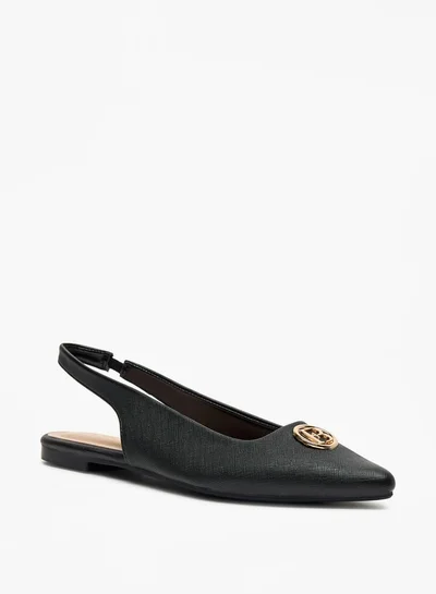 فلورا بيلا من شو إكسبرس Solid Pointed Toe Ballerinas with Logo Metal Accent