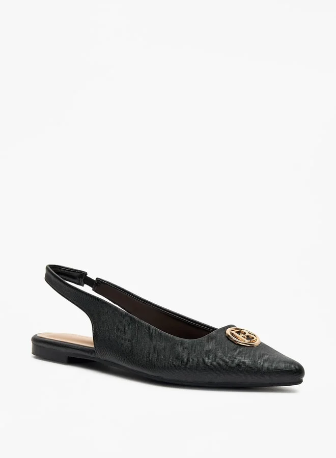 فلورا بيلا من شو إكسبرس Solid Pointed Toe Ballerinas with Logo Metal Accent
