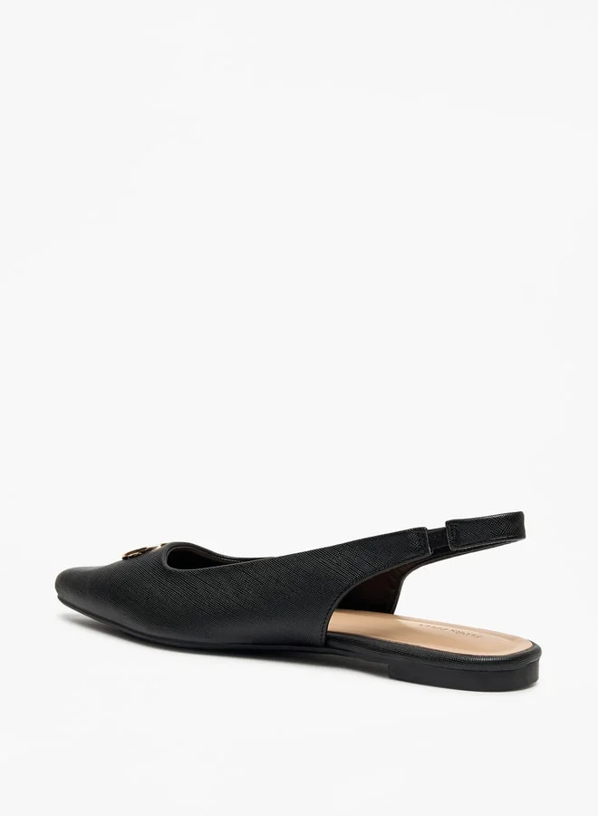 فلورا بيلا من شو إكسبرس Solid Pointed Toe Ballerinas with Logo Metal Accent