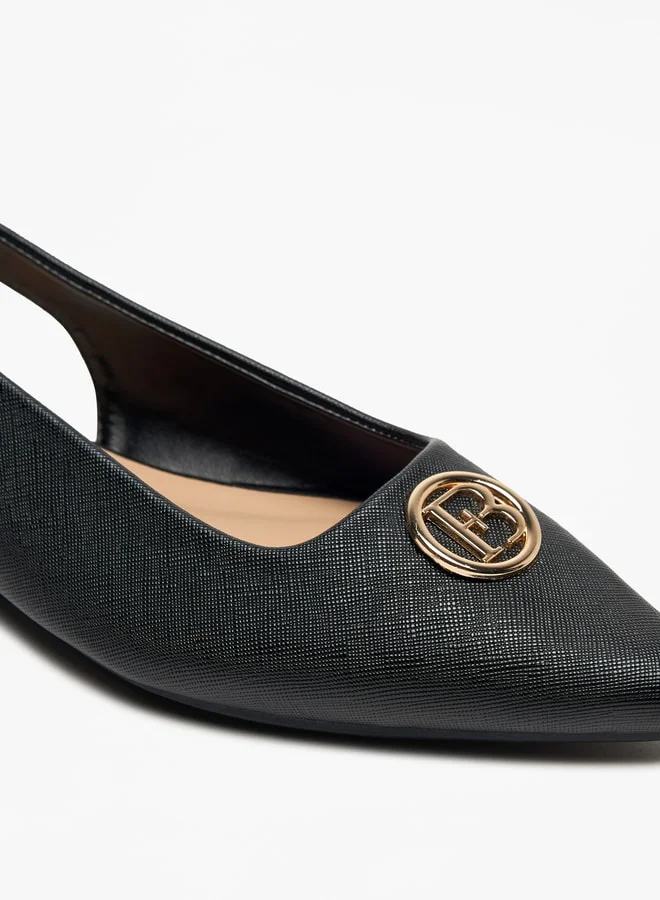 فلورا بيلا من شو إكسبرس Solid Pointed Toe Ballerinas with Logo Metal Accent