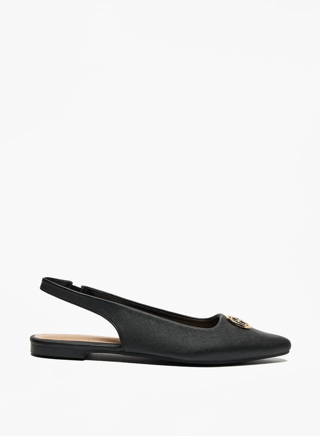فلورا بيلا من شو إكسبرس Solid Pointed Toe Ballerinas with Logo Metal Accent