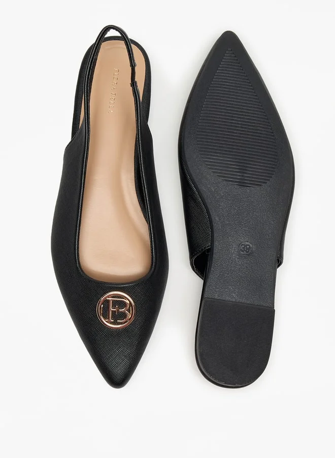 فلورا بيلا من شو إكسبرس Solid Pointed Toe Ballerinas with Logo Metal Accent