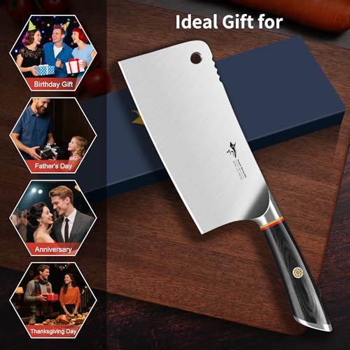 MAD SHARK Meat Cleaver, Professional 7.5 Inch Bone Chopping Butcher Knife with Heavy Duty Blade, German Military Grade Composite Steel, Chinese Chef's Bone Cutting Knife for Home Kitchen & Restaurant - Image 5
