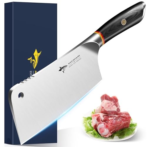 MAD SHARK Meat Cleaver, Professional 7.5 Inch Bone Chopping Butcher Knife with Heavy Duty Blade, German Military Grade Composite Steel, Chinese Chef's Bone Cutting Knife for Home Kitchen & Restaurant - Image 1