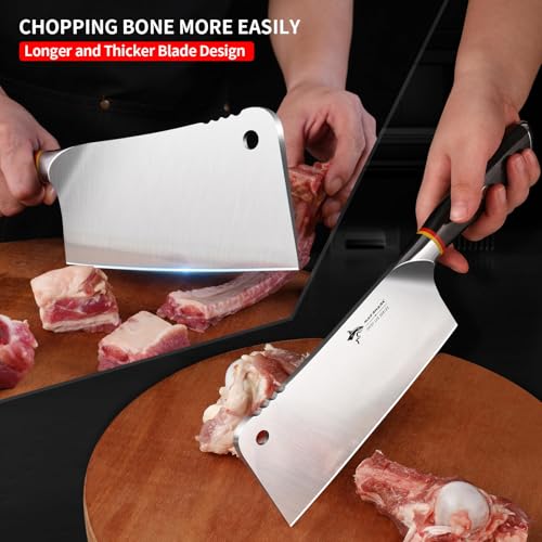MAD SHARK Meat Cleaver, Professional 7.5 Inch Bone Chopping Butcher Knife with Heavy Duty Blade, German Military Grade Composite Steel, Chinese Chef's Bone Cutting Knife for Home Kitchen & Restaurant - Image 4
