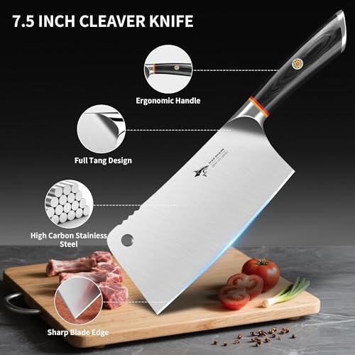 MAD SHARK Meat Cleaver, Professional 7.5 Inch Bone Chopping Butcher Knife with Heavy Duty Blade, German Military Grade Composite Steel, Chinese Chef's Bone Cutting Knife for Home Kitchen & Restaurant - Image 3