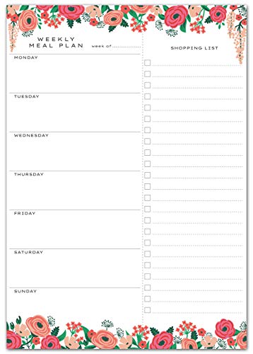 Sweetzer & Orange Floral Weekly Meal Planner and Grocery List Magnetic Notepad. 7x10” Meal Planning Pad with Tear Off Shopping List. Plan Weekly Menu Food for Weight Loss or Dinner List for Family! - Image 1