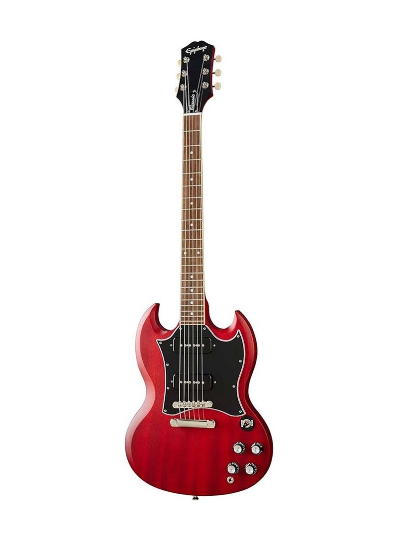 Epiphone جيتار كهربائي صلب بجسم من خشب الماهوجني ورقبة من خشب الماهوجني ولوحة أصابع من نبات الغار الهندي و2 بيك اب P-90 - عنابي لامع - Image 1