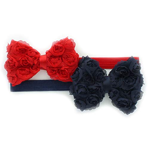 My Lello 2 Pack Infant Baby Mixed Colors Fabric Rose Bow Headbands (Red/Navy) - Image 1