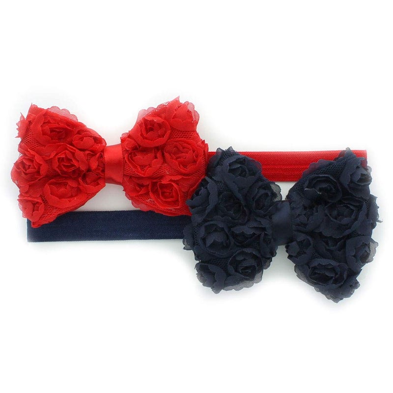 My Lello 2 Pack Infant Baby Mixed Colors Fabric Rose Bow Headbands (Red/Navy) - Image 5