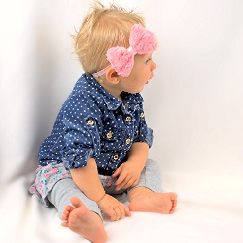 My Lello 2 Pack Infant Baby Mixed Colors Fabric Rose Bow Headbands (Red/Navy) - Image 3