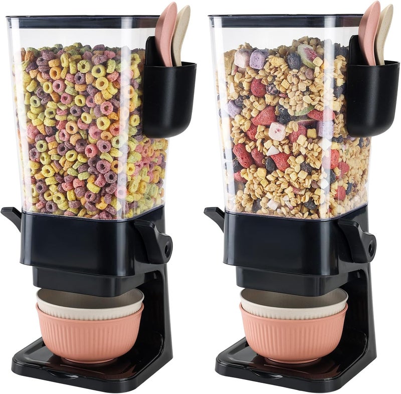 Osacoe Cereal Dispenser Countertop Black 2 Pack with Bowls Spoons Cutlery Box,5.5 QT Dry Food Dispenser Snack Organizer Containers Storage for Pantry Kitchen Organization Oatmeal Nut Granola Candy - Image 1