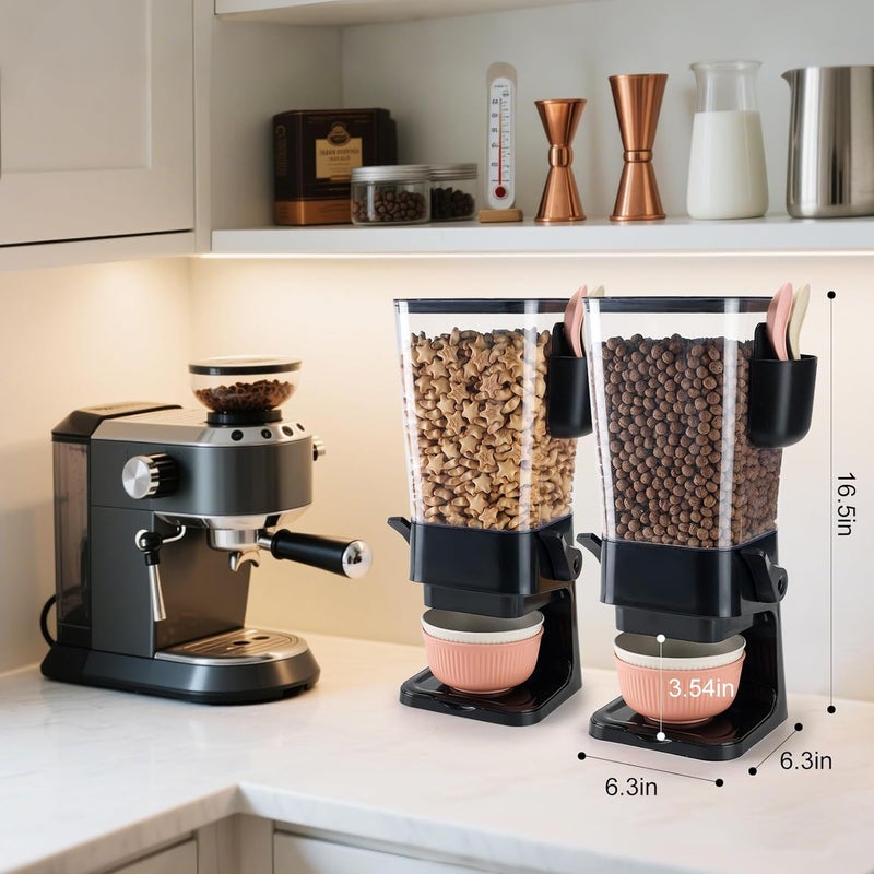Osacoe Cereal Dispenser Countertop Black 2 Pack with Bowls Spoons Cutlery Box,5.5 QT Dry Food Dispenser Snack Organizer Containers Storage for Pantry Kitchen Organization Oatmeal Nut Granola Candy - Image 3