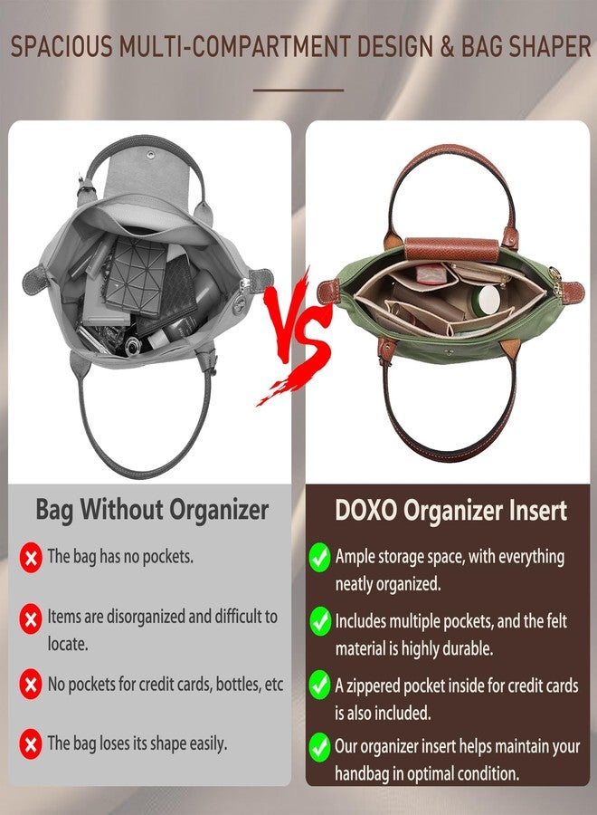 Doxo Longchamp Large Purse Organizer Insert, Bag Organizer with Cup Holder, Felt Zipper Long Champ Bag Organizer Insert Compatible with le pliage Tote Handbags and More (L,Black) - Image 5