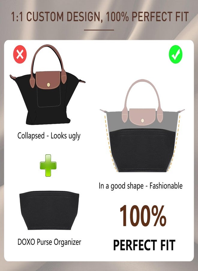 Doxo Longchamp Large Purse Organizer Insert, Bag Organizer with Cup Holder, Felt Zipper Long Champ Bag Organizer Insert Compatible with le pliage Tote Handbags and More (L,Black) - Image 3