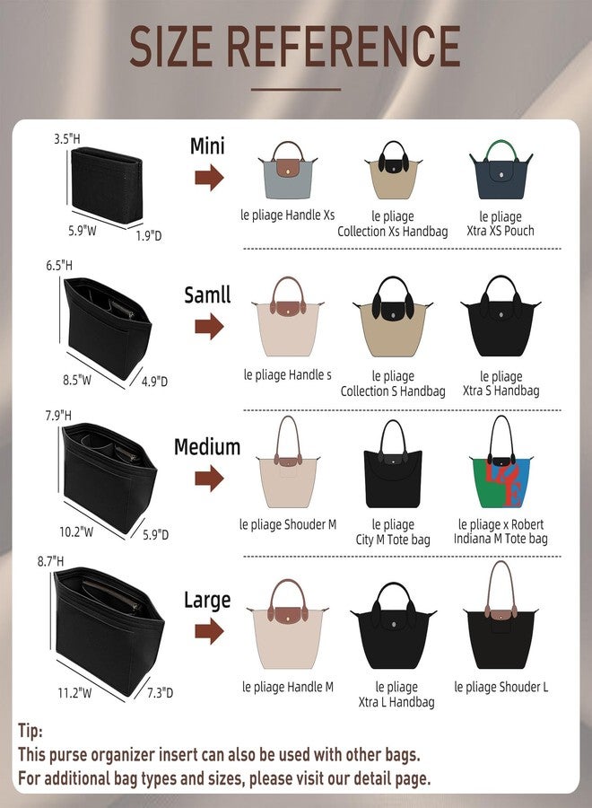 Doxo Longchamp Large Purse Organizer Insert, Bag Organizer with Cup Holder, Felt Zipper Long Champ Bag Organizer Insert Compatible with le pliage Tote Handbags and More (L,Black) - Image 2