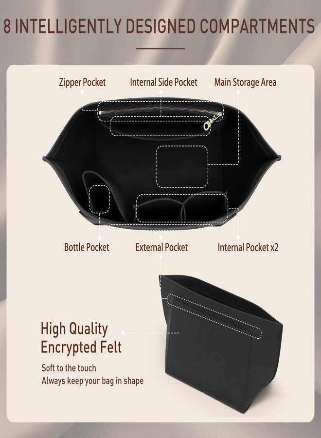 Doxo Longchamp Large Purse Organizer Insert, Bag Organizer with Cup Holder, Felt Zipper Long Champ Bag Organizer Insert Compatible with le pliage Tote Handbags and More (L,Black) - Image 4