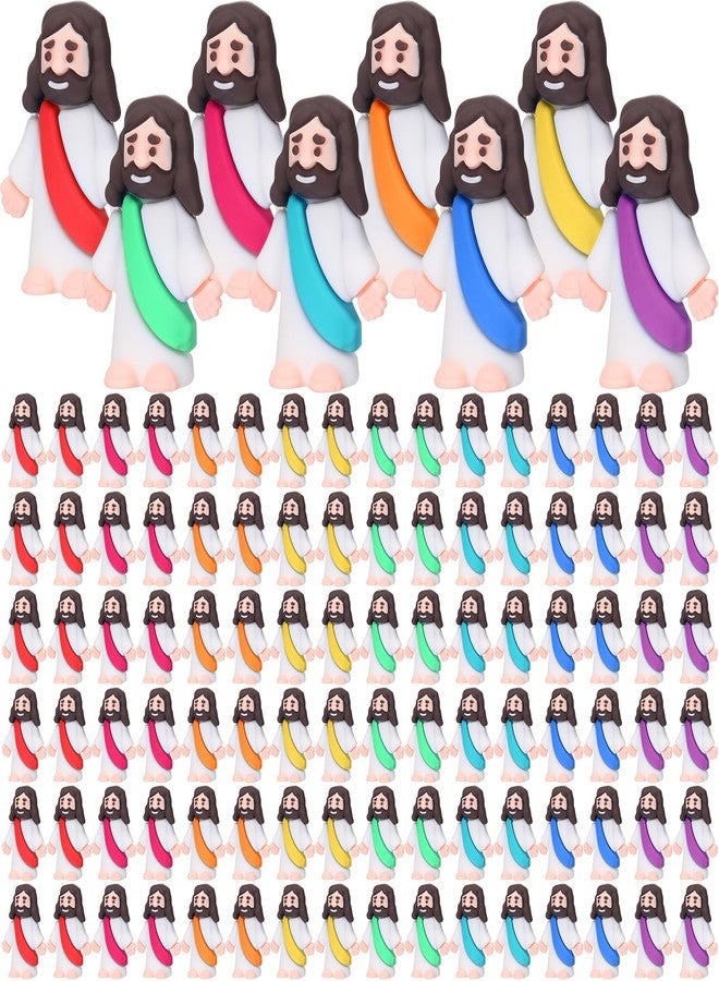 Barydat 200 Pack Mini Jesus Figurines Bulk Tiny Jesus Figures Pocket Rubber Toys to Hide and Seek Christ Savior Religious Party Favors for Easter Church Sunday School Baptism Gifts(Bright Color) - Image 1