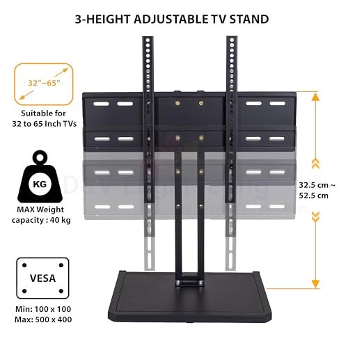 D&V ENGINEERING - Creative in innovation D&V Engineering Metal Tabletop TV Mount Stand | Universal TV Stand for 32-65” TVs | 3-Level Height Adjustable | Supports Up to 40kg | Max VESA 500x400mm | Sturdy Base & Easy Installation - Image 3
