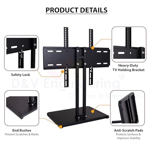 D&V ENGINEERING - Creative in innovation D&V Engineering Metal Tabletop TV Mount Stand | Universal TV Stand for 32-65” TVs | 3-Level Height Adjustable | Supports Up to 40kg | Max VESA 500x400mm | Sturdy Base & Easy Installation - Image 4