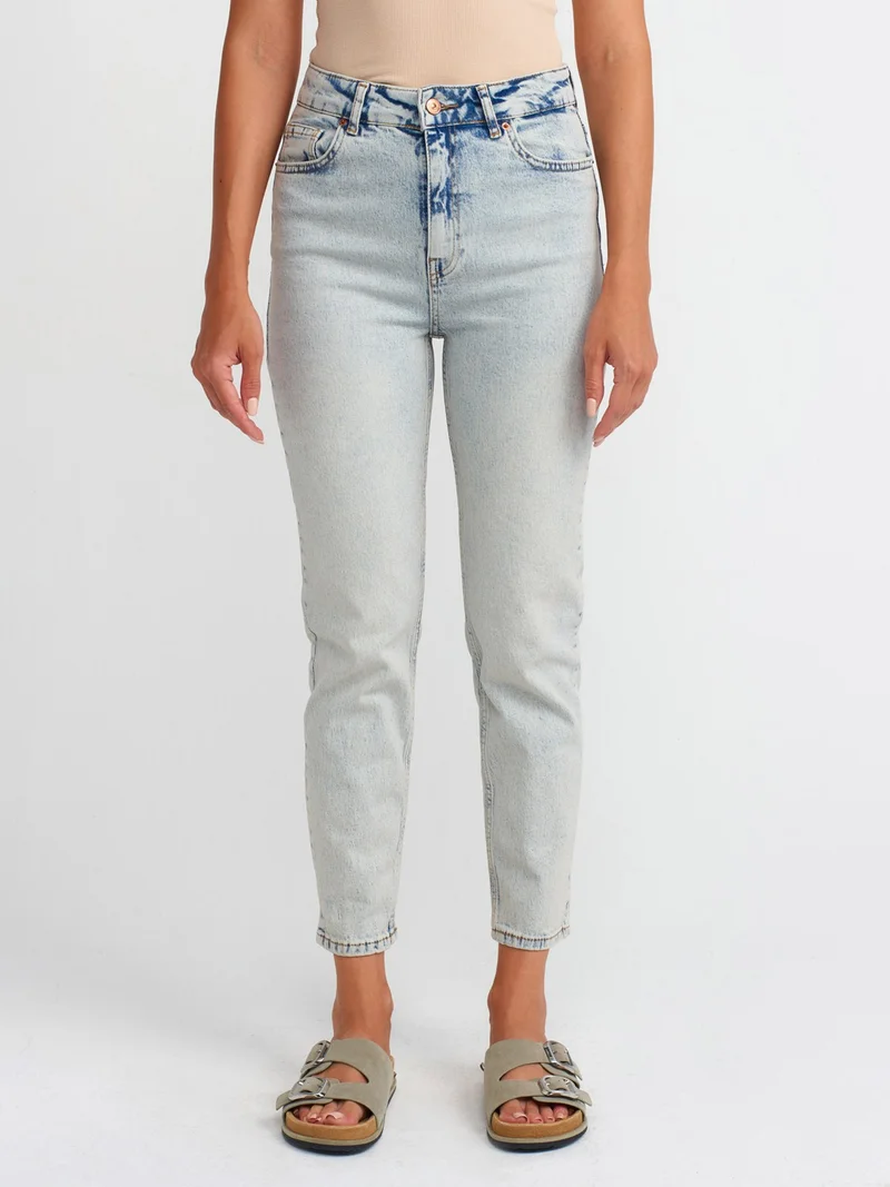 Dilvin 71461 Snow Wash Mom Pants-Blue