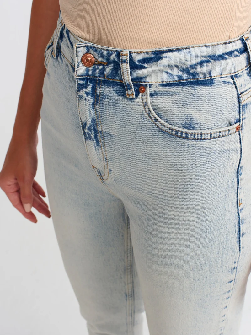 Dilvin 71461 Snow Wash Mom Pants-Blue