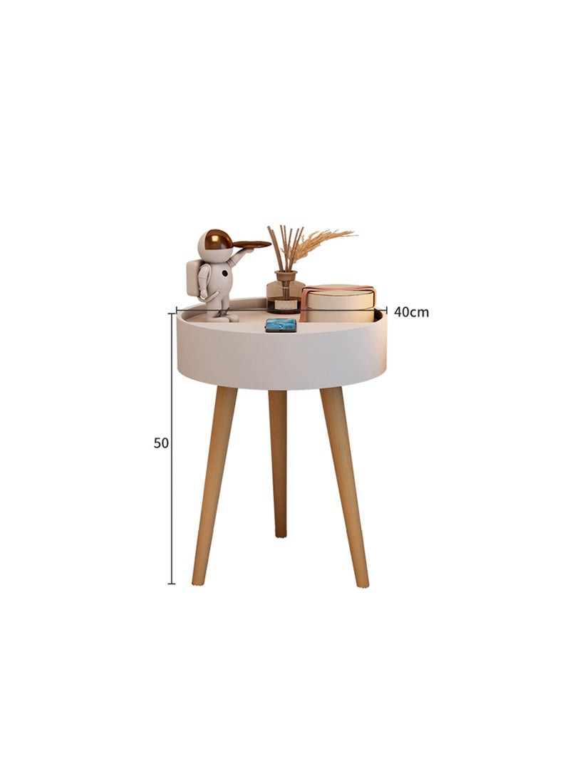 Occuwzz - Round Side Table with Charging Station Night Stand with Outlets USB Ports Wireless Charger  Storage Drawer Bedside Nightstand for Bedroom End Table for Living Room with Solid Wood Legs White - Image 1