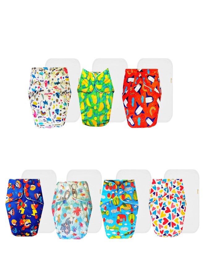 Dumbledo Premium Cloth Diaper with Cotton Insert (Pack of 7) | Hypoallergenic | Breathable | Easy to Clean | Worry-Free Diapering | 3 Months - 3 Years | Unisex Baby - Image 1