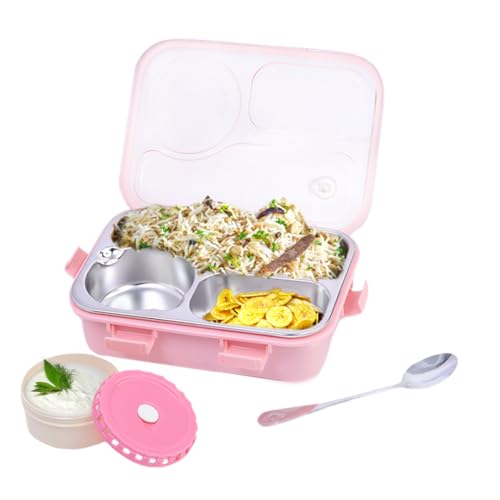 Attro Lunch Pro 3 Lunch Box with Detachable Inner Steel Compartments, Spoon, one Small Container, Heating Water Insulation Design, Foodgrade, Leakproof-750ml Bloosom Pink - Image 2