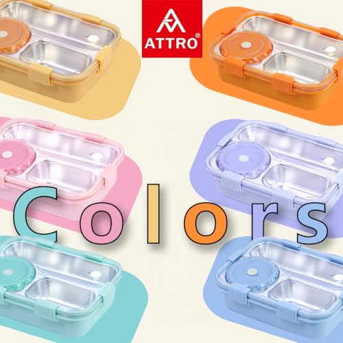 Attro Lunch Pro 3 Lunch Box with Detachable Inner Steel Compartments, Spoon, one Small Container, Heating Water Insulation Design, Foodgrade, Leakproof-750ml Bloosom Pink - Image 5