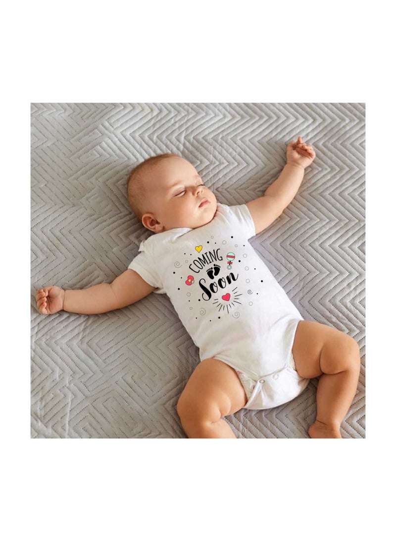 Baby Romper Coming Soon Design–Soft Cotton Short Sleeve Bodysuit For Boys And Girls–Comfortable Unisex Baby Onesie For Newborns,Infants And Toddlers
