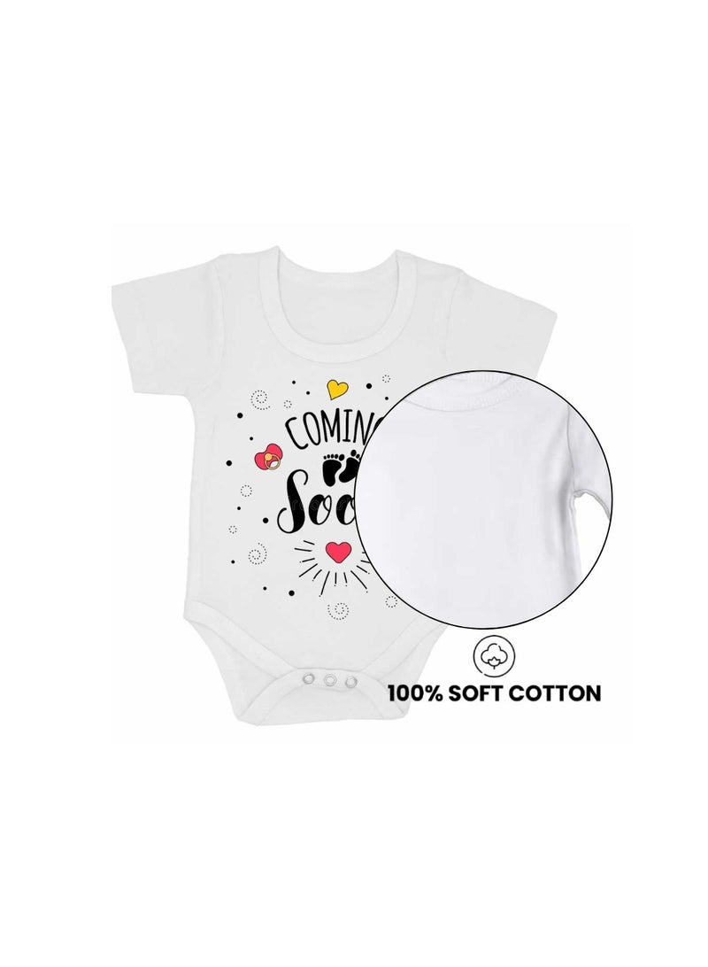 Baby Romper Coming Soon Design–Soft Cotton Short Sleeve Bodysuit For Boys And Girls–Comfortable Unisex Baby Onesie For Newborns,Infants And Toddlers