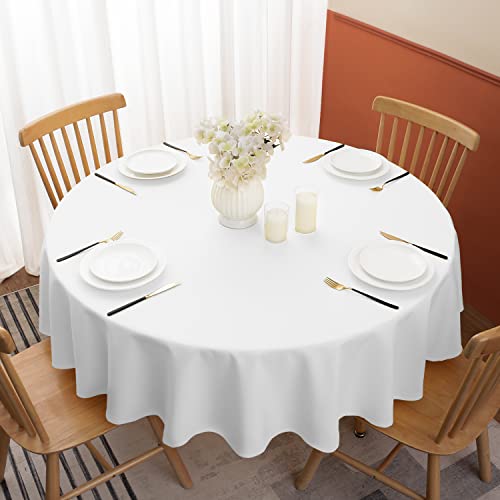 Softalker Round Tablecloth, Waterproof & Stain Resistant Table Cloth Wrinkle Free Fabric Washable 210GSM Polyester Table Cover for Spring/Party/Outdoor - 108 inch,White - Image 2