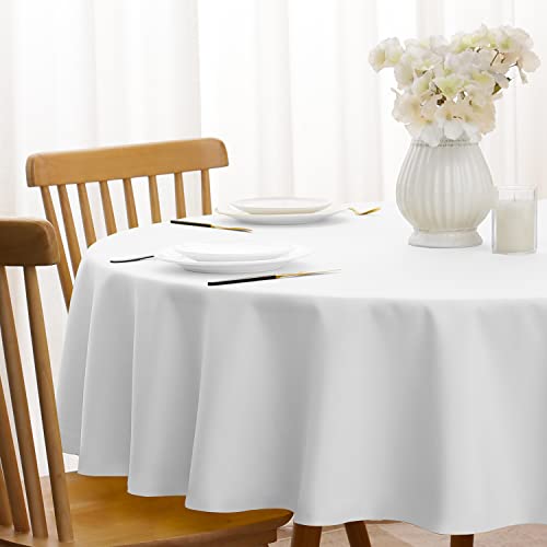 Softalker Round Tablecloth, Waterproof & Stain Resistant Table Cloth Wrinkle Free Fabric Washable 210GSM Polyester Table Cover for Spring/Party/Outdoor - 108 inch,White - Image 5