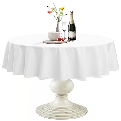 Softalker Round Tablecloth, Waterproof & Stain Resistant Table Cloth Wrinkle Free Fabric Washable 210GSM Polyester Table Cover for Spring/Party/Outdoor - 108 inch,White - Image 1