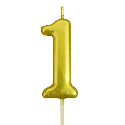 Balloonistics Gold Number 1 Birthday Candle - Elegant Metallic One Numeral Candle for 1st Birthday & Anniversary Cake Decoration - Image 1