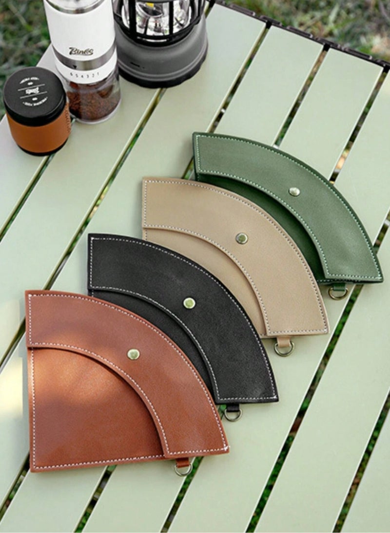 Brutelle Coffee Filter Holder Reusable Hang Coffee Paper Filter Storage Bag Khaki for Cone Shaped Filter Papers Waterproof Leather Suitable for Outdoor Camping Traveling with Hook  - Image 3