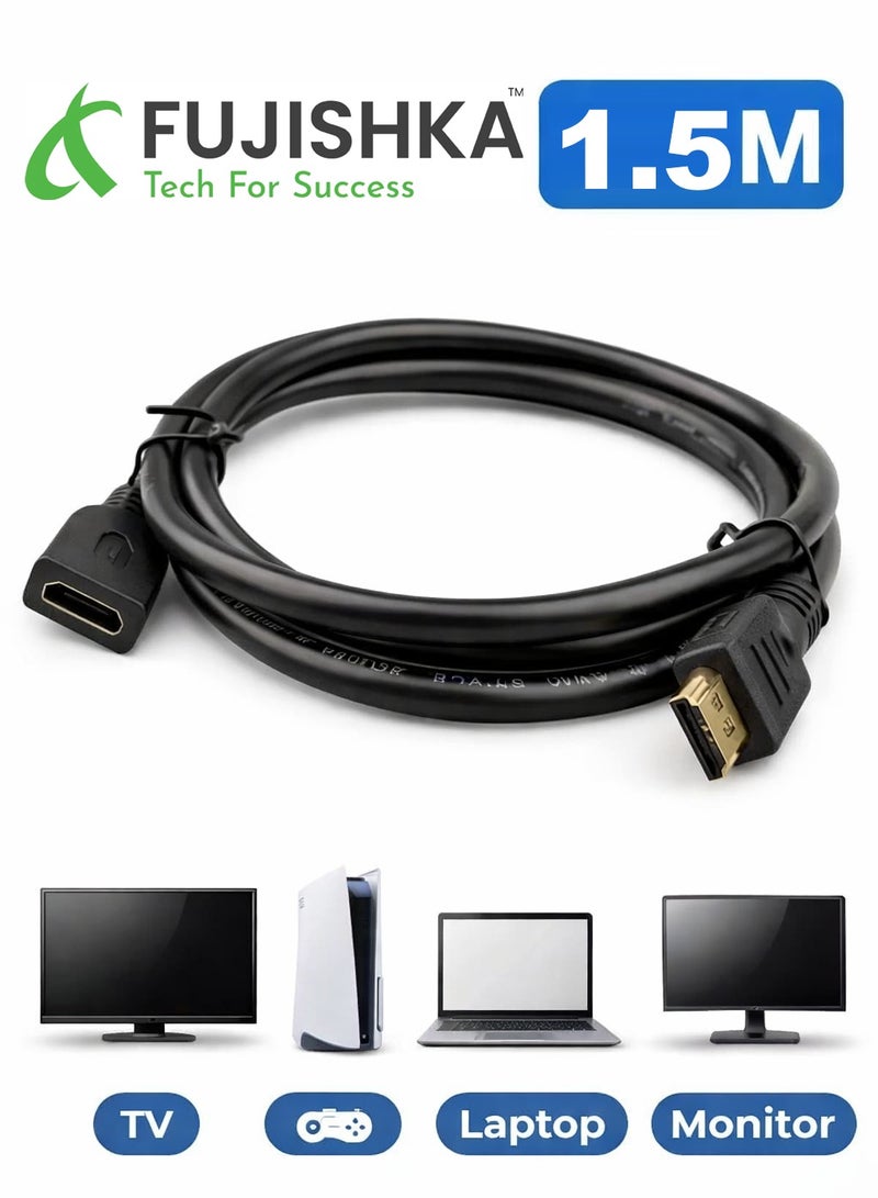 فوجيشكا كابل توصيل اتش دي ام اي أنثى إلى  اتش دي ام اي ذكر بطول 1.50 متر، ينقل الأشارة بكلا الأتجاهين، لشاشات العرض ومنصات الألعاب يدعم دقة فائقة الوضوح تصل إلى 4k x 2k - Image 1