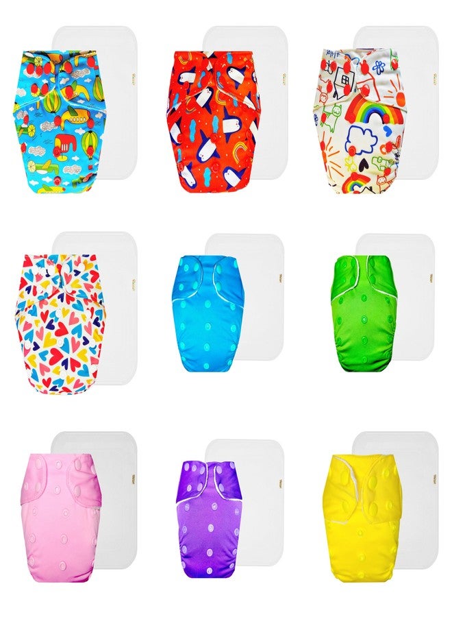 Dumbledo Premium Cloth Diaper with Cotton Insert (Pack of 9) | Snug Fit | 6-Layer Absorbent Pad | Easy to Clean | Designed by Moms | 3 Months - 3 Years | Unisex Baby - Image 1