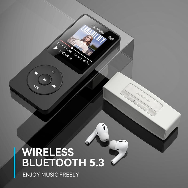 AGPtek مشغل MP3 AGPTEK A02 مع بلوتوث 5.3، شاشة 1.8 بوصة، مشغل موسيقى محمول مع مكبر صوت، راديو FM، مسجل صوت، يدعم التوسيع حتى 128GB (أسود، 32GB) - Image 2
