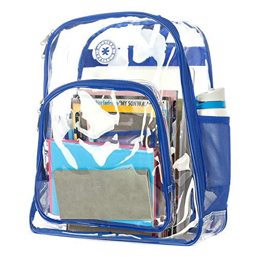 K-Cliffs Clear Backpack Heavy Duty See Through Student Bookbag Large Durable School Bag Quality Transparent PVC Travel Security Workbag Royal Blue - Image 1