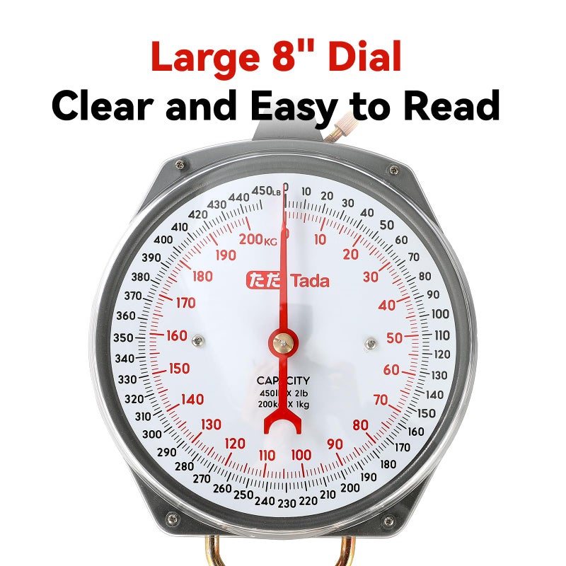 ta da Tada Game Scale 450lb Mechanical Hanging Scale with 8 Inch Dial, Heavy-Duty Design for Kitchen, Fishing, Outdoor Use, and Farms - Image 2