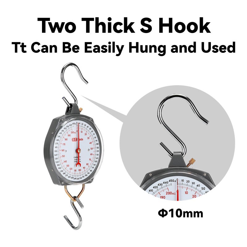 ta da Tada Game Scale 450lb Mechanical Hanging Scale with 8 Inch Dial, Heavy-Duty Design for Kitchen, Fishing, Outdoor Use, and Farms - Image 4