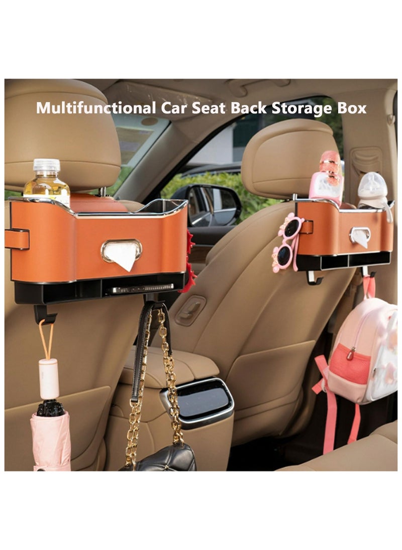 SYOSI Multifunctional Car Seat Back Storage Box, Car Headrest Rear Seat Organizer with Cup Holder and Tissue Box, Partition Design Tissue Box & Hooks - Ideal for Kids, Road Trips & Travel (1pcs Orange)  - Image 2