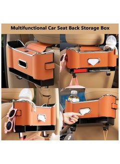 SYOSI Multifunctional Car Seat Back Storage Box, Car Headrest Rear Seat Organizer with Cup Holder and Tissue Box, Partition Design Tissue Box & Hooks - Ideal for Kids, Road Trips & Travel (1pcs Orange)  - Image 3