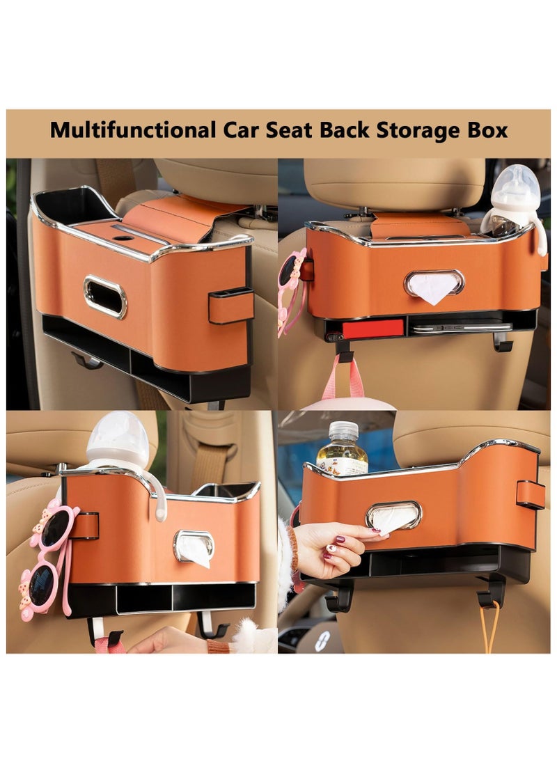 SYOSI Multifunctional Car Seat Back Storage Box, Car Headrest Rear Seat Organizer with Cup Holder and Tissue Box, Partition Design Tissue Box & Hooks - Ideal for Kids, Road Trips & Travel (1pcs Orange)  - Image 3