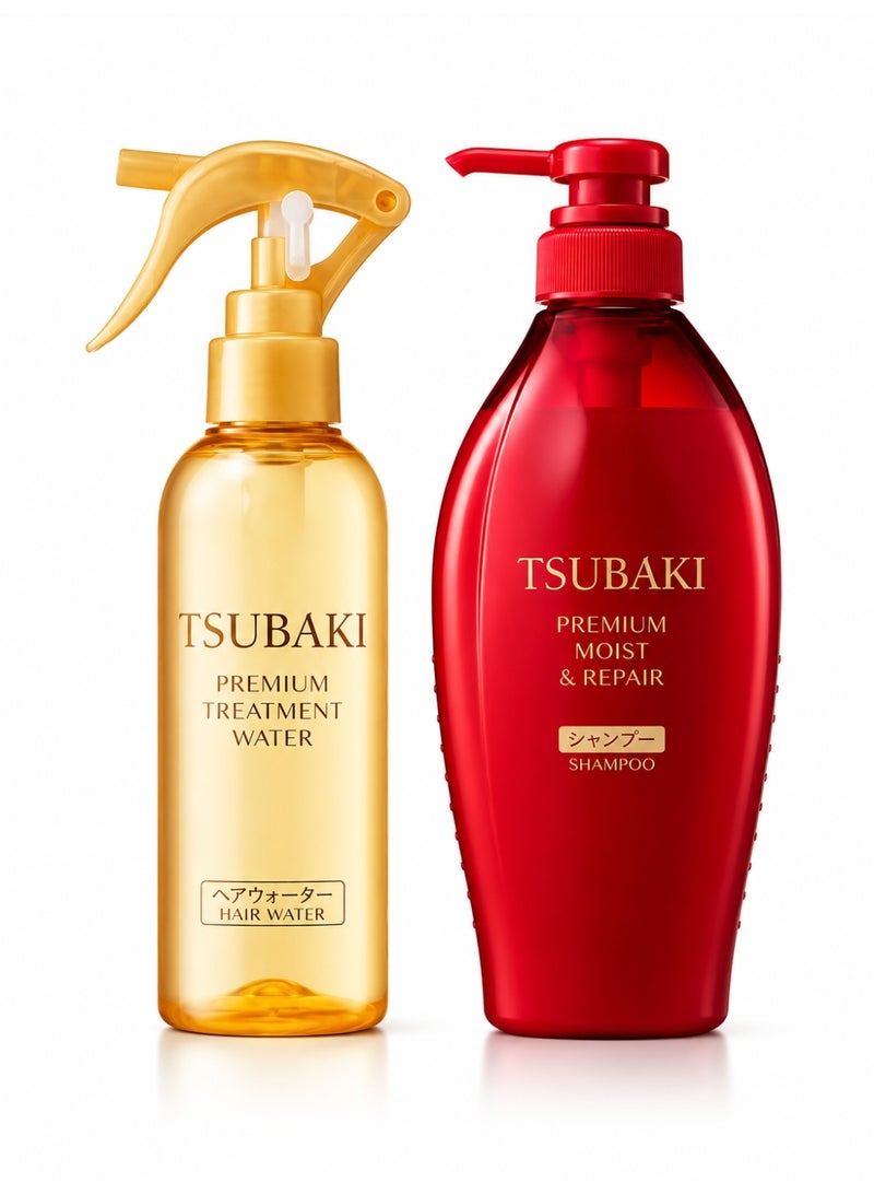 تسوكابي مجموعة TSUBAKI Premium Moist شامبو 450 مل مع Premium Treatment Water 210 مل لترطيب وإصلاح الشعر التالف - Image 1