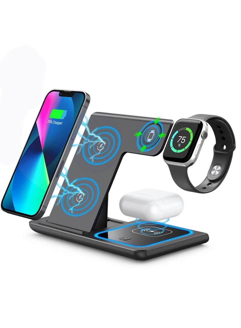 SYOSI 3 in 1 Wireless Charging Station, Fast Charger Stand for iPhone 14/13/12/11/Pro/Max/XS/XR/X/8/Plus, Apple Watch 7/6/5/4/3/2/SE, AirPods 3/2/Pro (Black) - Image 1
