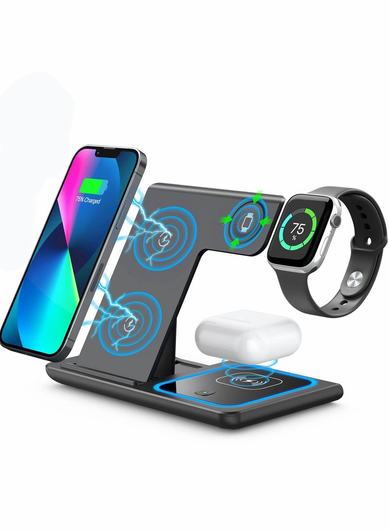 Excefore Wireless Charger, 3 in 1 Charging Station, Fast Charger Stand for iPhone 14, 13, 12, 11, Pro, Max, XS, XR, X, 8/Plus - Image 1